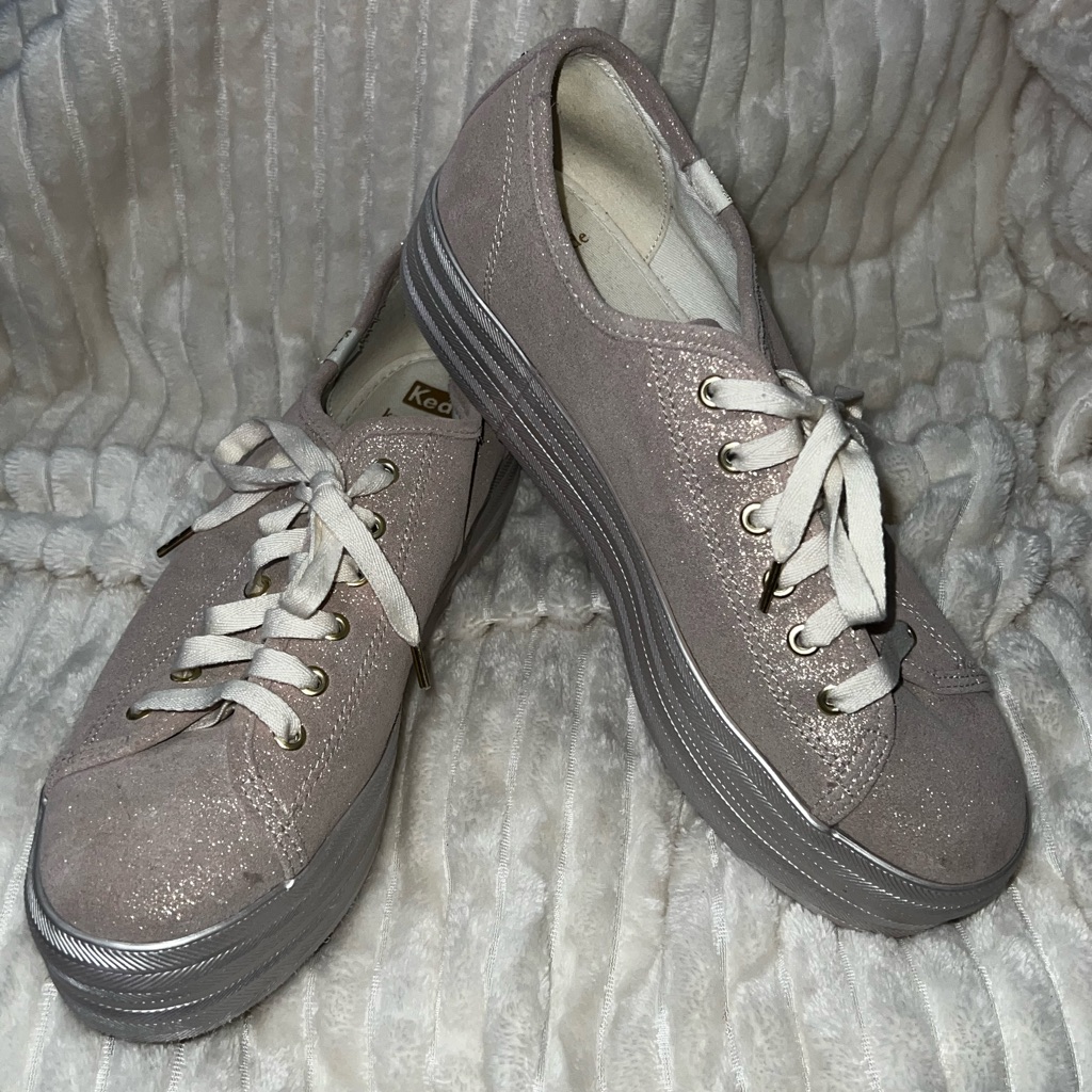 Rose Gold Kate Spade Keds Platform Sneakers.